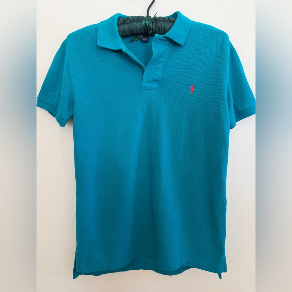 Y2K Turquoise 100% Cotton Ralph Lauren Golf Polo Shirt Hot Pink Boys Large 14/16
